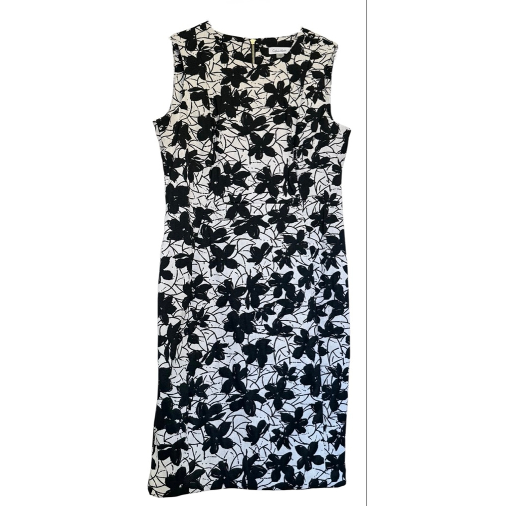 Calvin Klein Black & White Floral Sleeveless Sheath Dress Size 12 - Picture 2 of 11